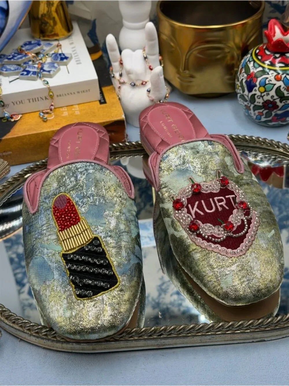 🆕 KURT GEIGER LONDON 🧿 NWOB Pink Embroidered Slipper Shoes - Sz 37 US 7 - Picture 14 of 16